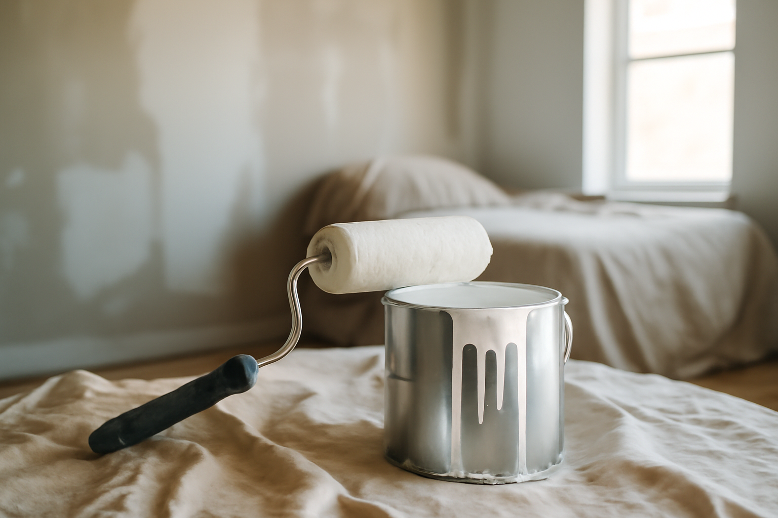 Peinture chambre blanche et bois, finition mate, style scandinave et luminosité naturelle