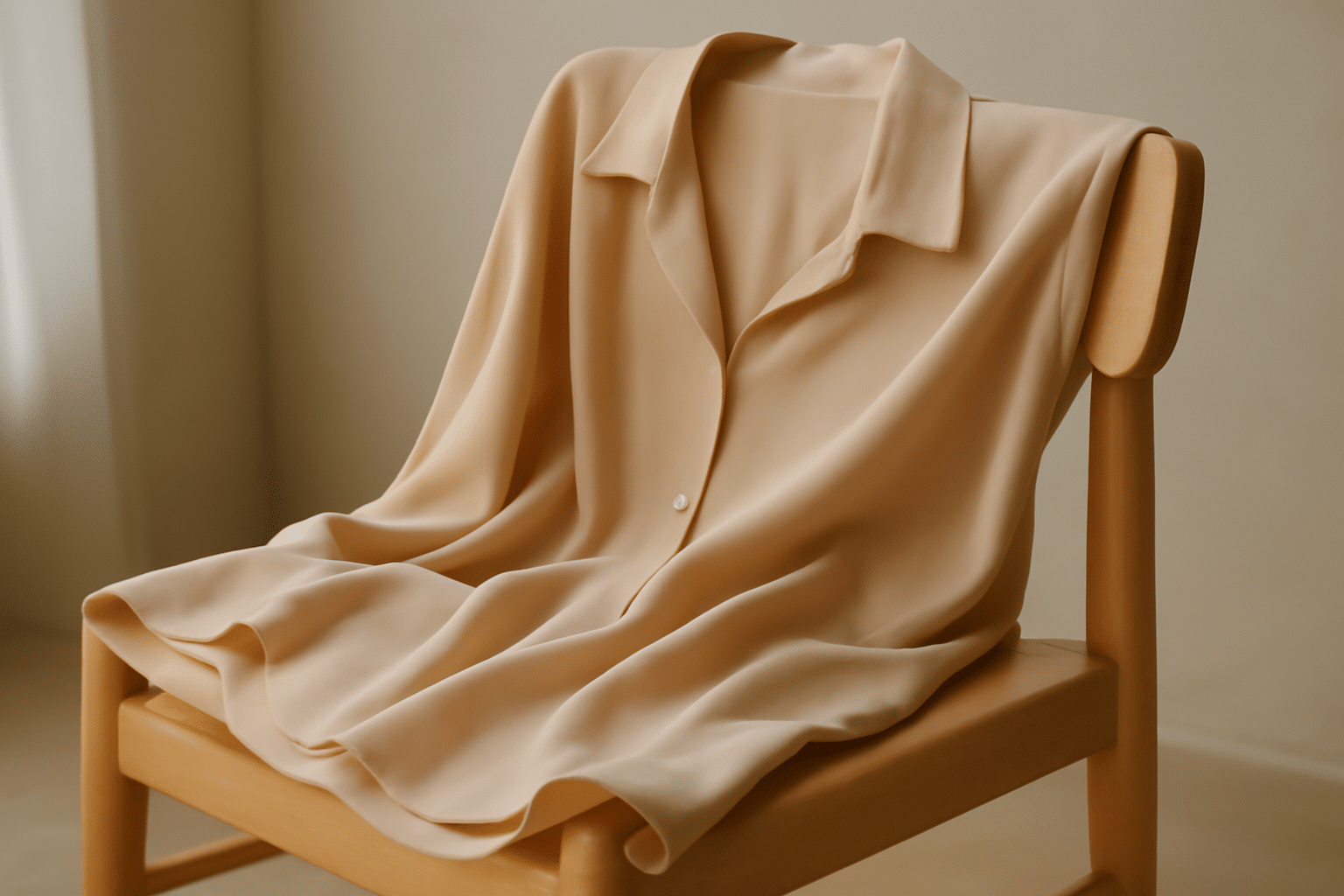 Détail tissu couleur nude — texture douce, finition mate et couture soignée