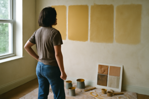 Couleur ocre chaleureuse pour décoration intérieure — nuance terre cuite, finition mate