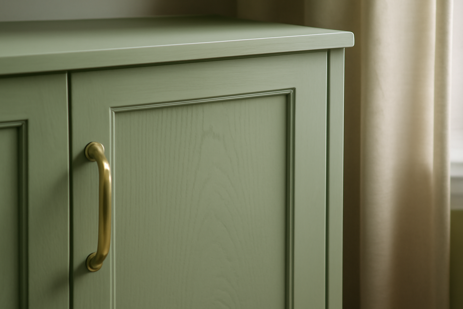 Palette pour repeindre un meuble en bois : blanc cassé, vert sauge et bois naturel — style scandinave/vintage, idées peinture meuble bois SEO