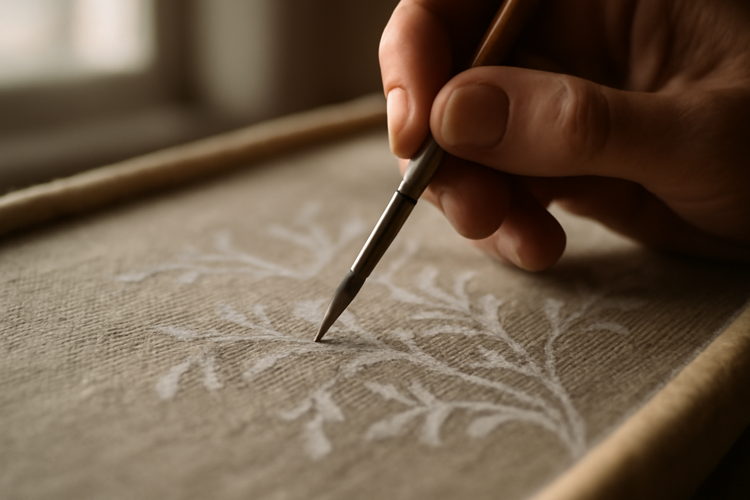 Gros plan d’un pinceau appliquant peinture pour tissu sur étoffe en coton — technique DIY pour customiser vêtements et accessoires