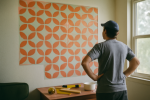 Papier peint graphique moderne motifs géométriques noir et blanc pour salon et chambre, design mural contemporain facile à poser