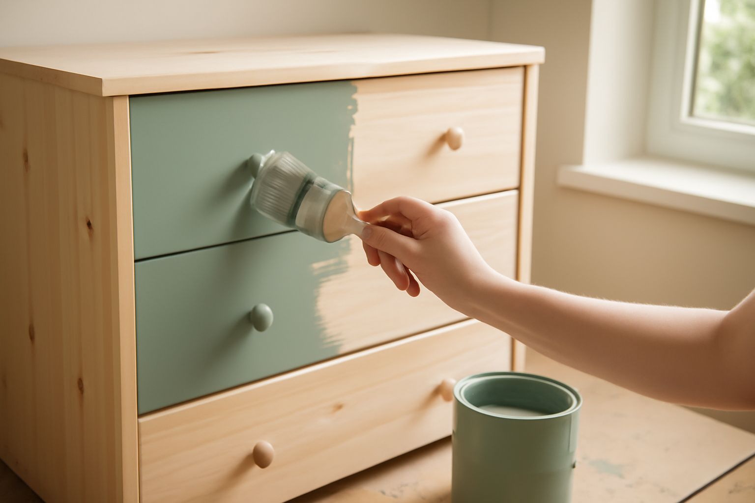 Commode IKEA rénovée peinte en gris mat — résultat avant/après pour relooker meuble IKEA