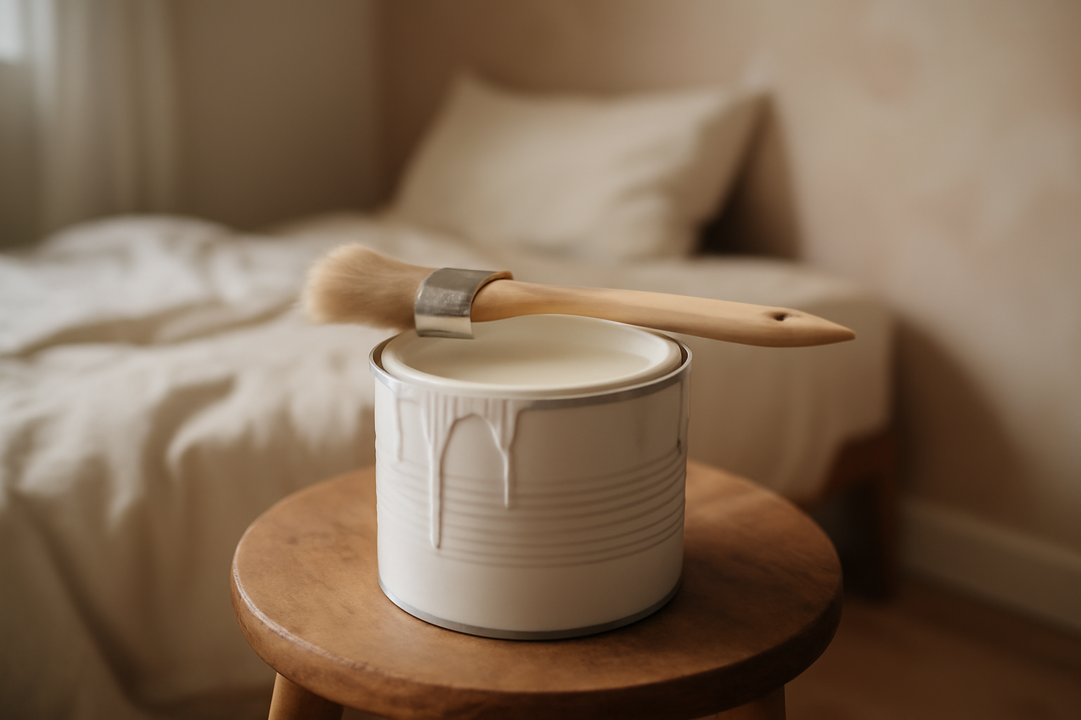 Pose de peinture chambre blanc cassé satiné, conseils rénovation murale DIY pour optimiser luminosité et espace
